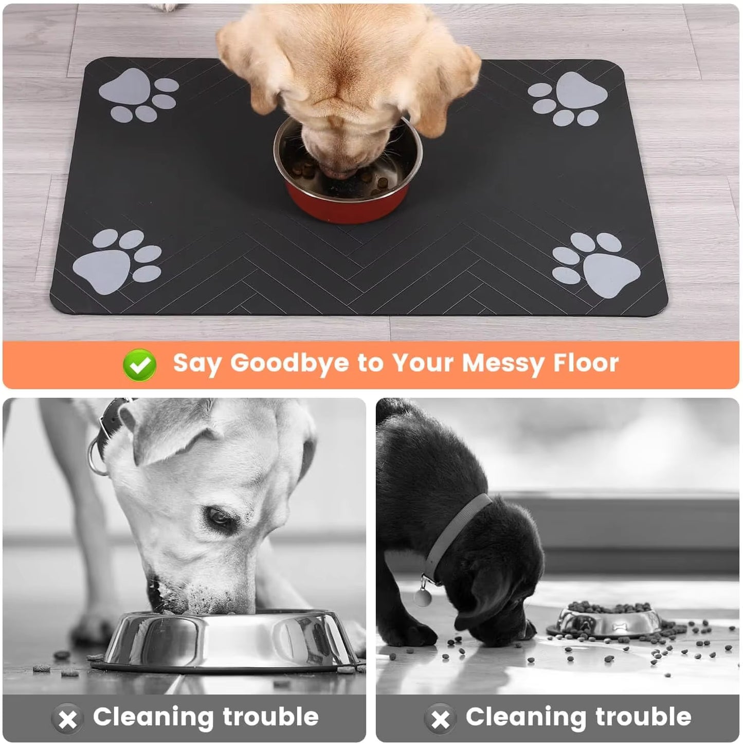 Absorbent Pet Feeding Mat Waterproof Quick Dry Rubber Backing for Dog & Cat Bowls