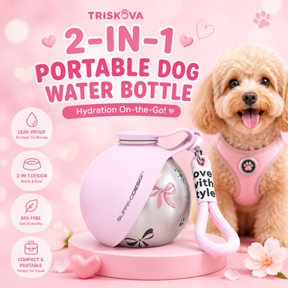 Triskova™ 2-in-1 Portable Dog Water Bottle | Stainless Steel & Leak-Proof