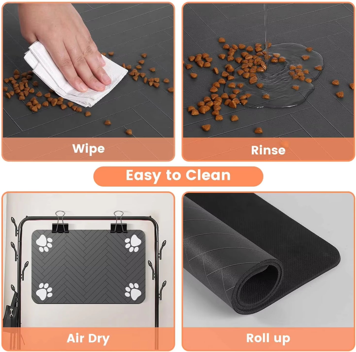 Absorbent Pet Feeding Mat Waterproof Quick Dry Rubber Backing for Dog & Cat Bowls