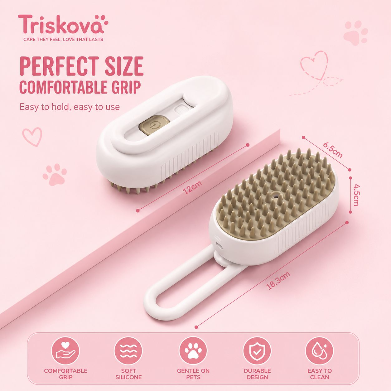 Triskova™ SteamGroom Pro 3-in-1 Pet Brush